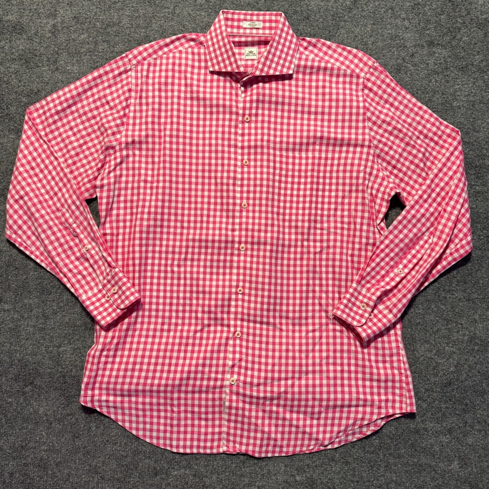 Peter Millar Gingham Check Dress Shirt Button Down Cotton Pink Large